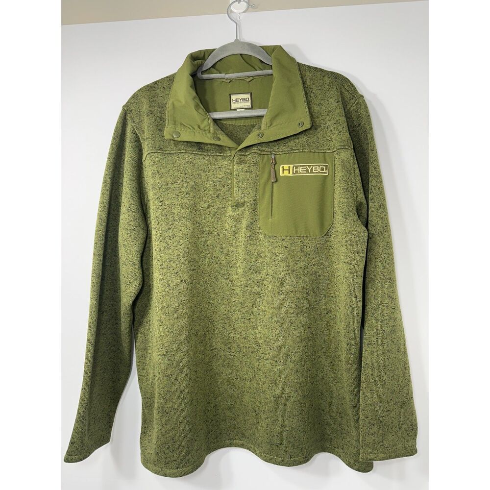 HEYBO Outdoors Mens M Green Fleece Pullover Snap Neck Hunting Fishing Sweater